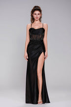 Elegant Sheath Column Maxi Stretch Satin Prom Dress for Prom