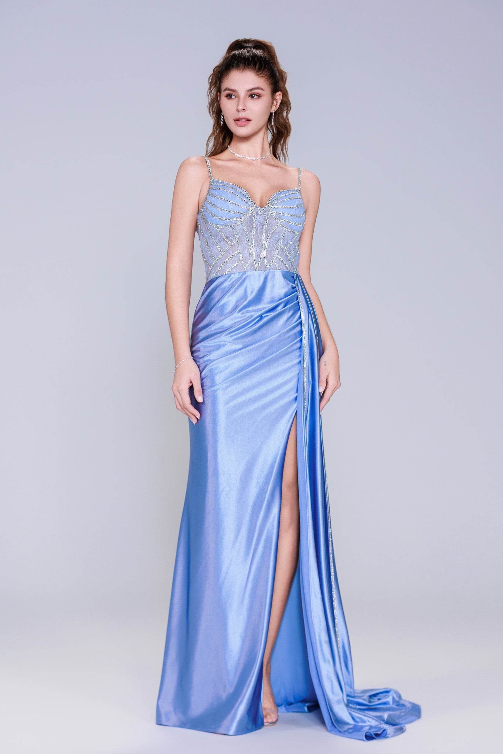 Elegant Sheath Column Sweep Brush Train Stretch Satin Prom Dress for Prom