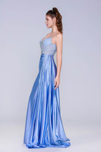 Elegant Sheath Column Sweep Brush Train Stretch Satin Prom Dress for Prom