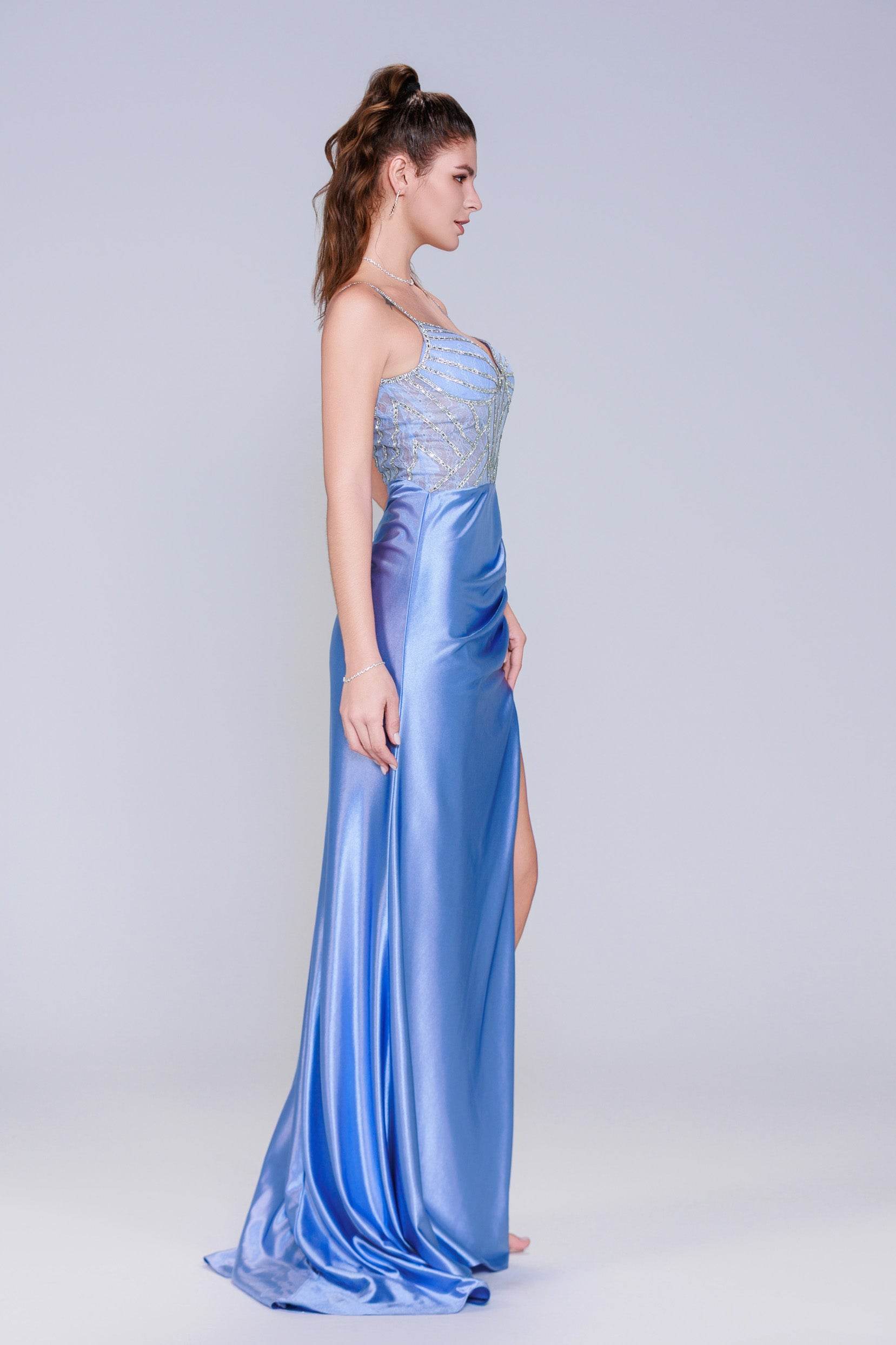 Elegant Sheath Column Sweep Brush Train Stretch Satin Prom Dress for Prom