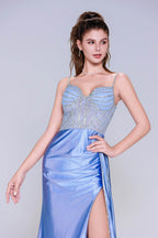 Elegant Sheath Column Sweep Brush Train Stretch Satin Prom Dress for Prom