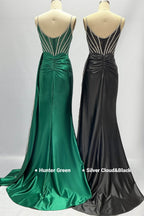 Elegant Sheath Column Sweep Brush Train Stretch Satin Prom Dress for Prom