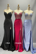 Elegant Sheath Column Sweep Brush Train Stretch Satin Prom Dress for Prom