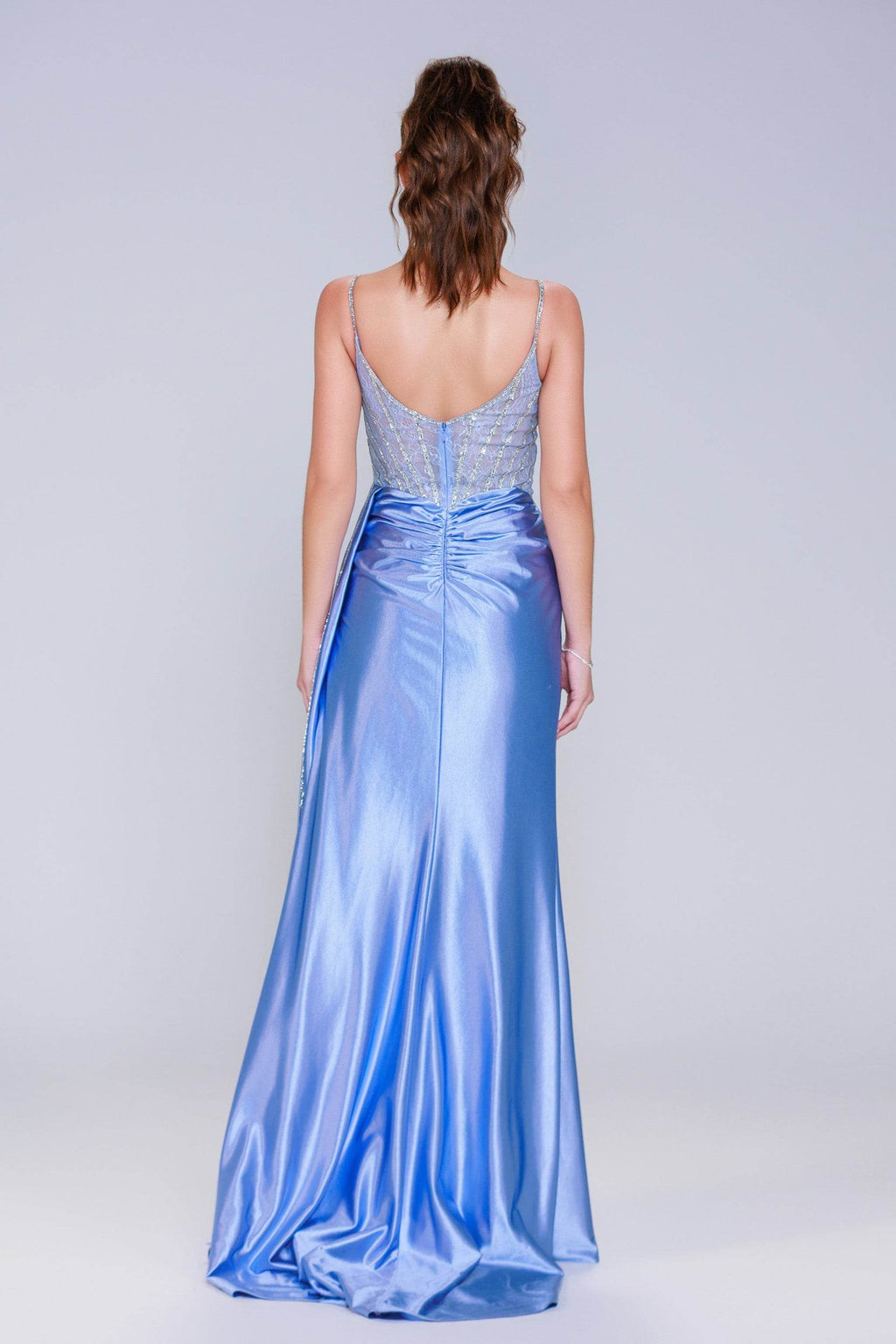 Elegant Sheath Column Sweep Brush Train Stretch Satin Prom Dress for Prom