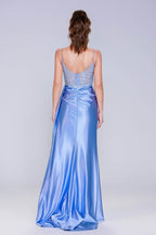 Elegant Sheath Column Sweep Brush Train Stretch Satin Prom Dress for Prom