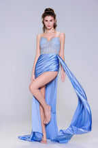 Elegant Sheath Column Sweep Brush Train Stretch Satin Prom Dress for Prom