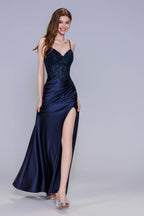 Elegant Sheath Column Maxi Stretch Satin Prom Dress for Prom