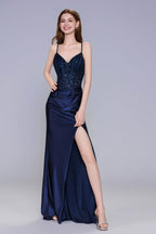 Elegant Sheath Column Maxi Stretch Satin Prom Dress for Prom