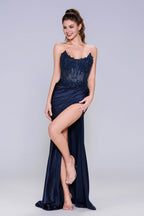 Elegant Sheath Column Sweep Brush Train Stretch Satin Prom Dress for Prom