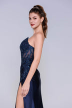 Elegant Sheath Column Sweep Brush Train Stretch Satin Prom Dress for Prom