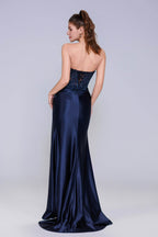 Elegant Sheath Column Sweep Brush Train Stretch Satin Prom Dress for Prom
