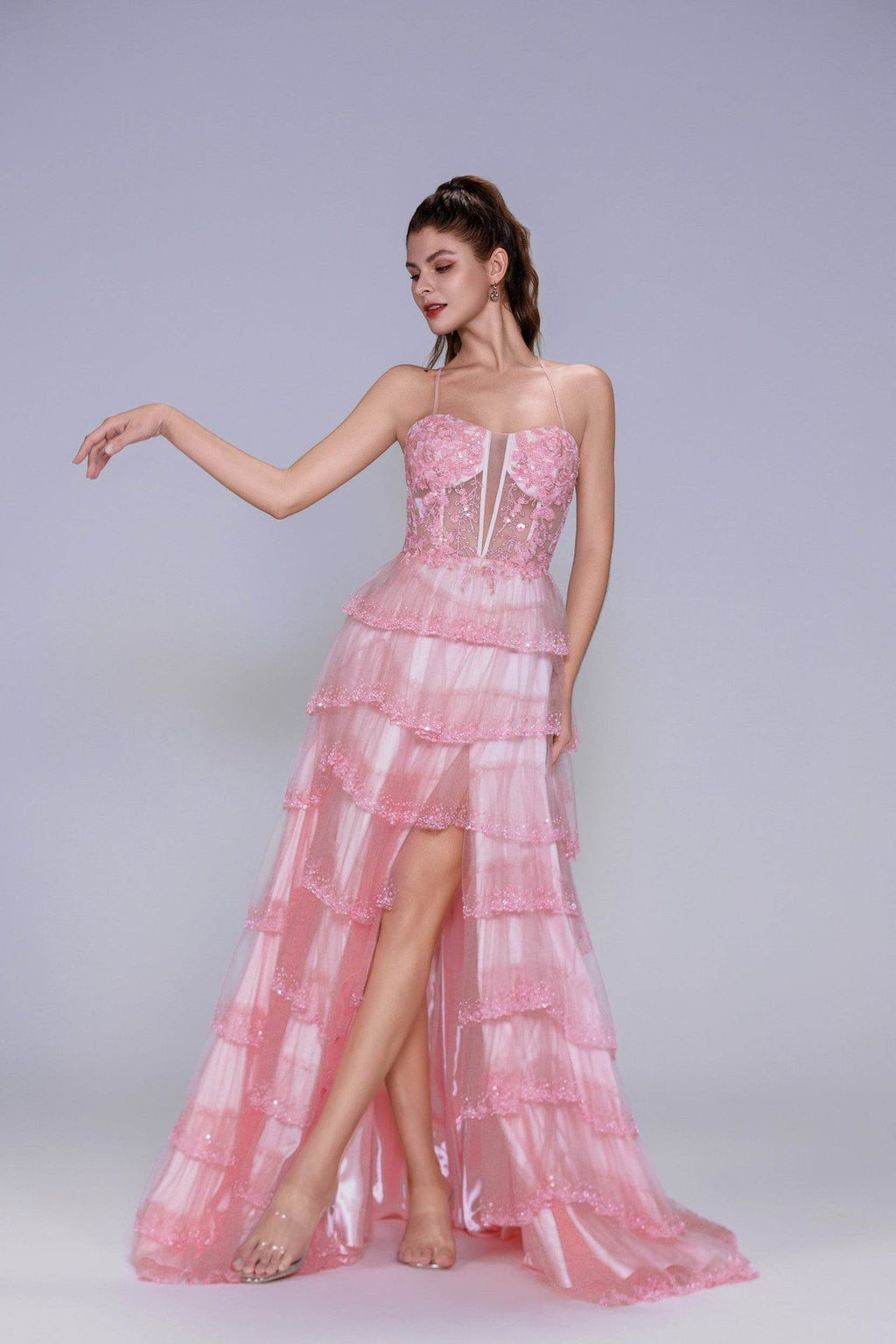 Elegant Ball Gown Sweep Brush Train Tulle Prom Dress for Prom