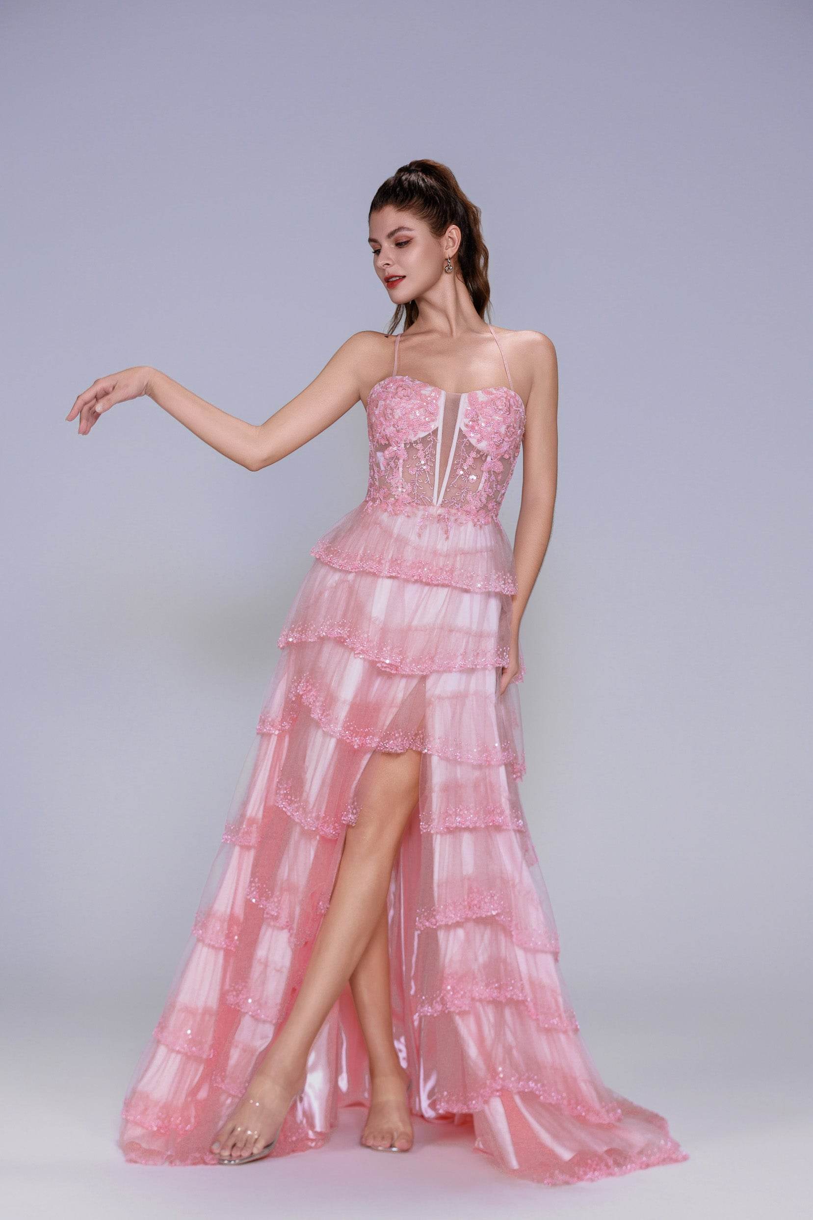 Elegant Ball Gown Sweep Brush Train Tulle Prom Dress for Prom