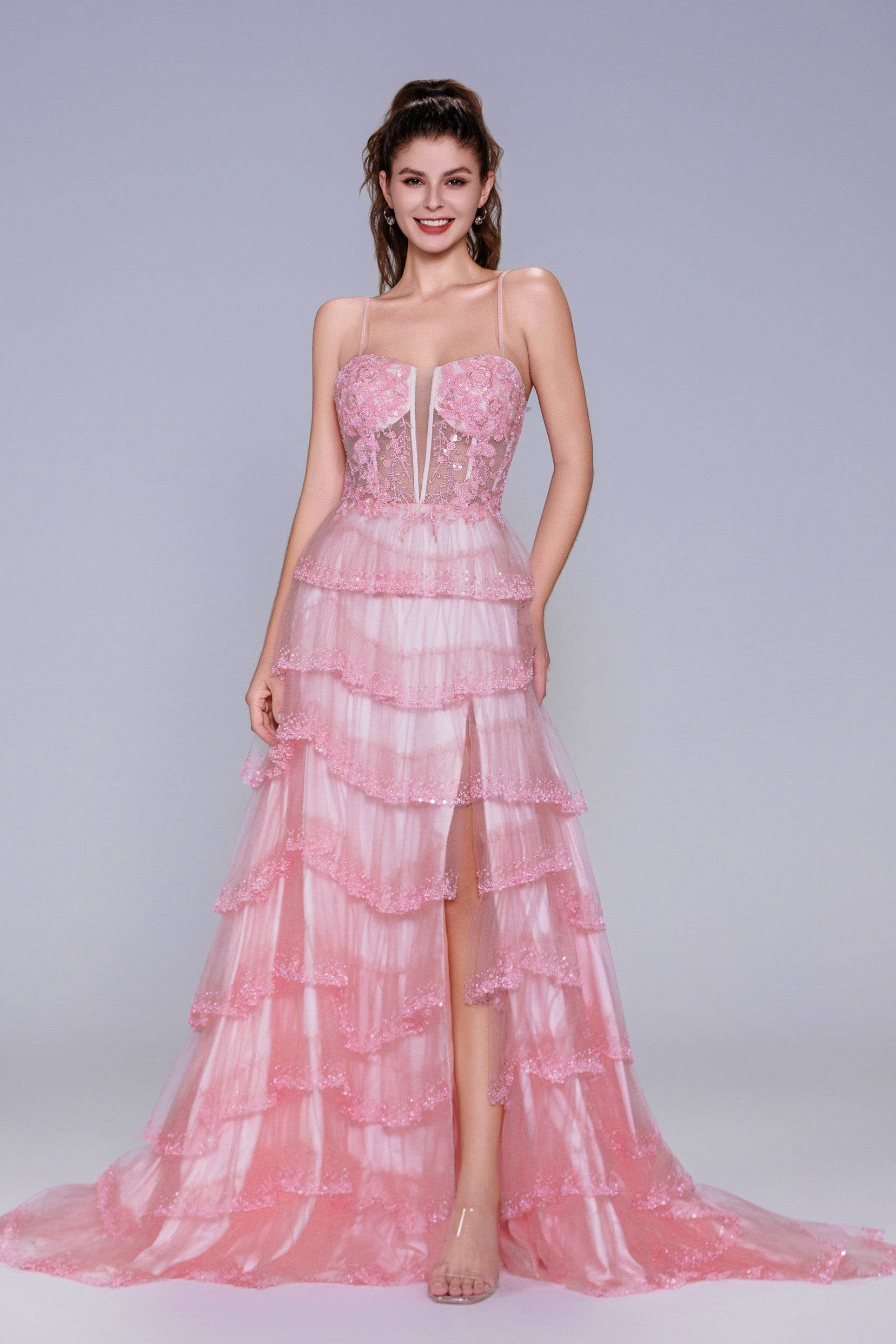 Elegant Ball Gown Sweep Brush Train Tulle Prom Dress for Prom