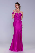 Elegant Sheath Column Sweep Brush Train Stretch Satin Prom Dress for Prom
