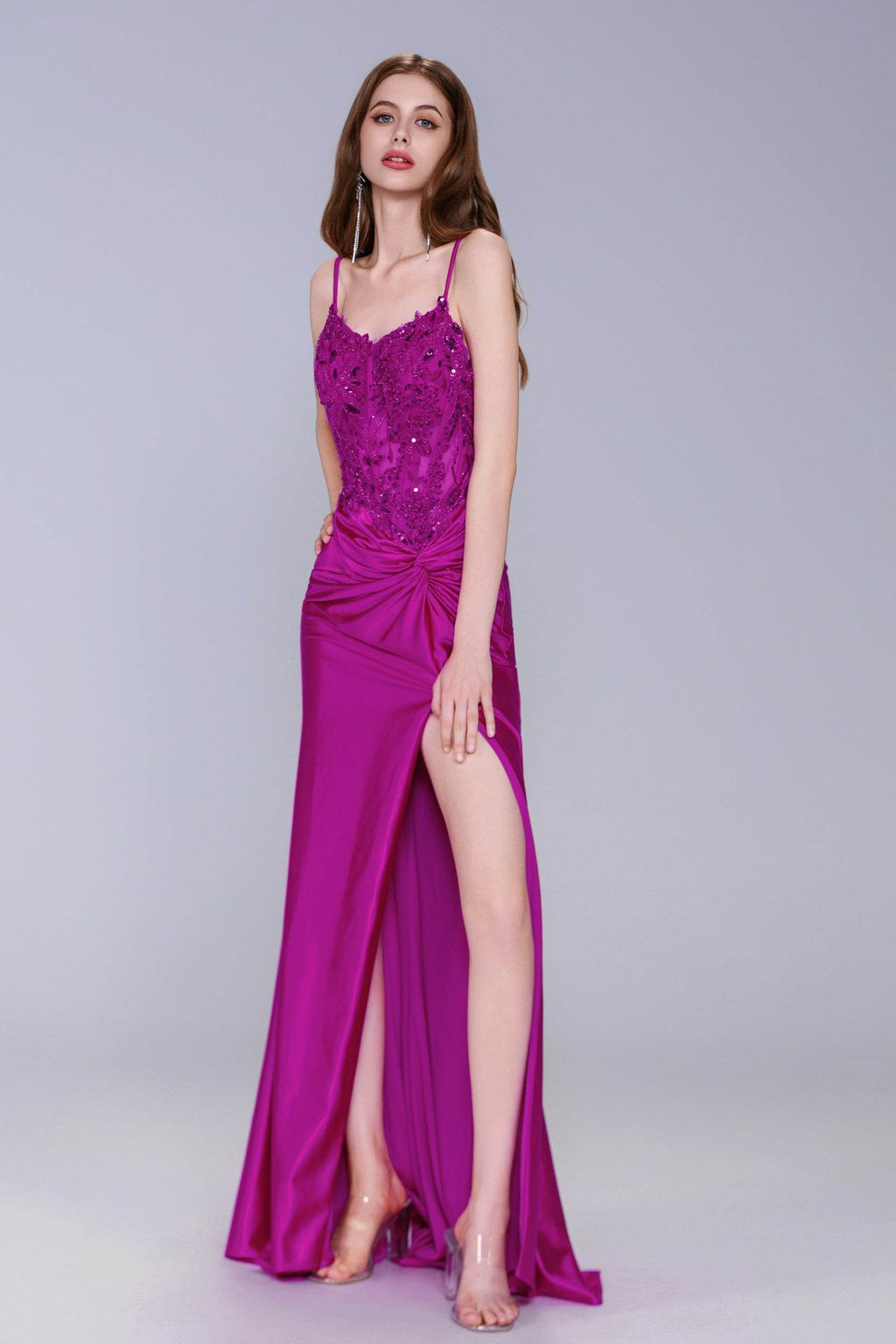 Elegant Sheath Column Sweep Brush Train Stretch Satin Prom Dress for Prom