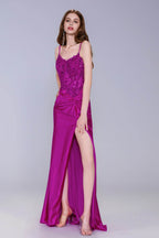 Elegant Sheath Column Sweep Brush Train Stretch Satin Prom Dress for Prom
