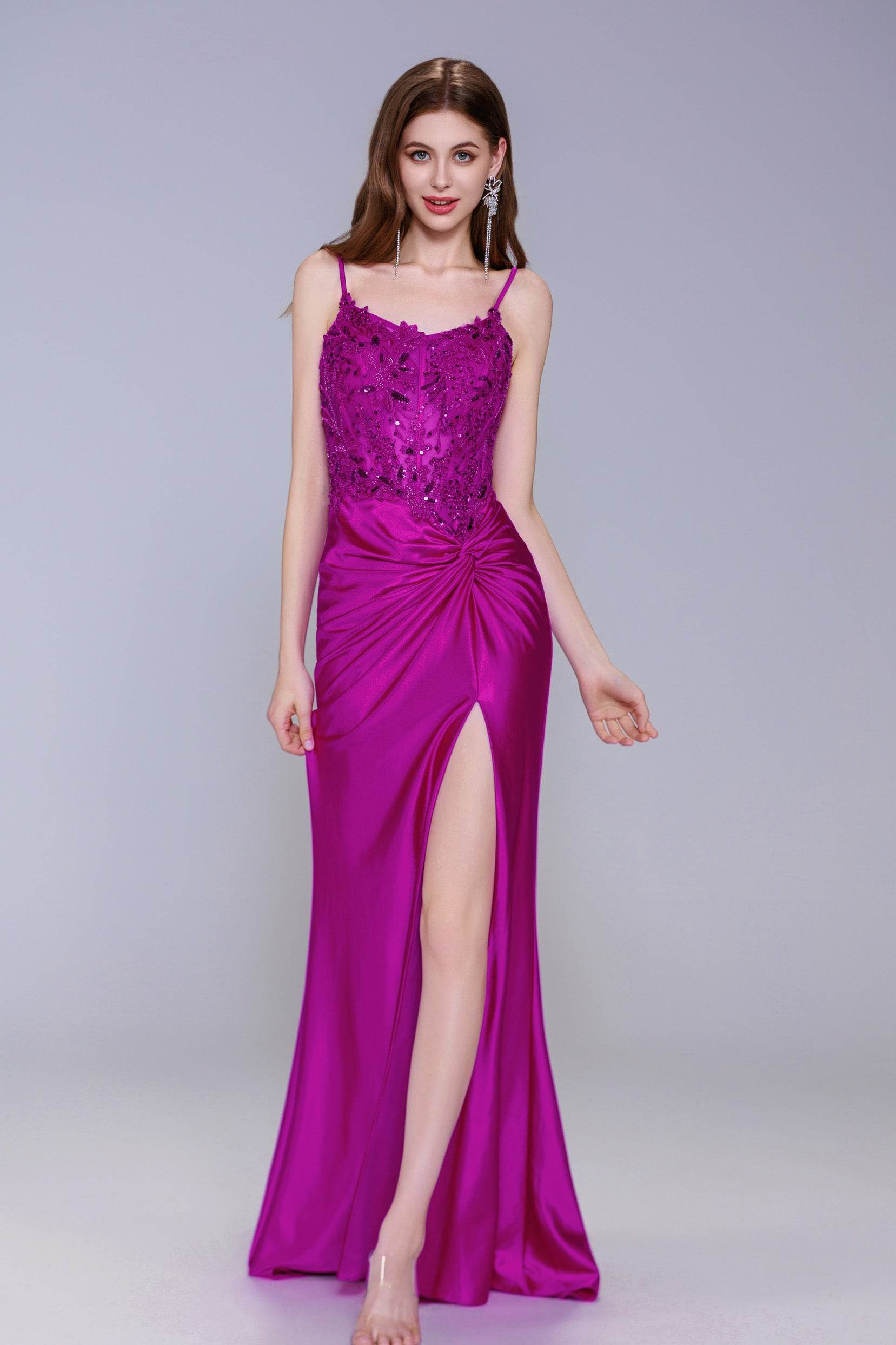 Elegant Sheath Column Sweep Brush Train Stretch Satin Prom Dress for Prom