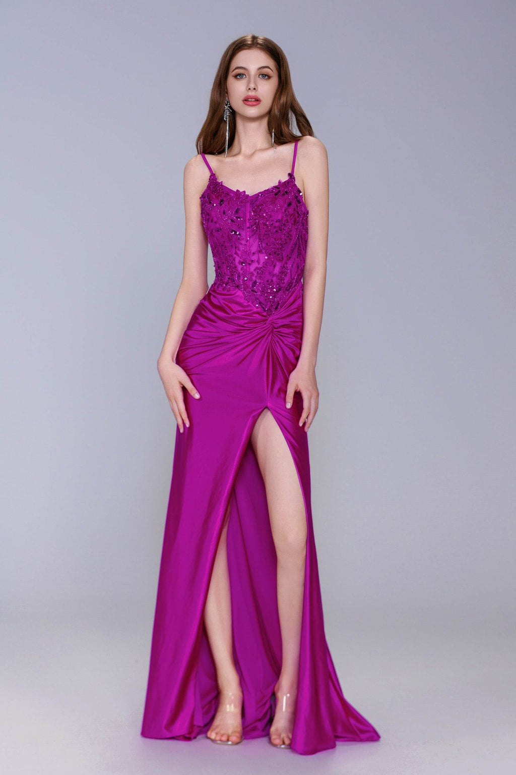 Elegant Sheath Column Sweep Brush Train Stretch Satin Prom Dress for Prom