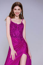 Elegant Sheath Column Sweep Brush Train Stretch Satin Prom Dress for Prom