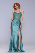 Elegant Sheath Column Sweep Brush Train Stretch Satin Prom Dress for Prom