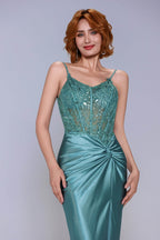 Elegant Sheath Column Sweep Brush Train Stretch Satin Prom Dress for Prom