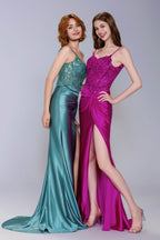 Elegant Sheath Column Sweep Brush Train Stretch Satin Prom Dress for Prom