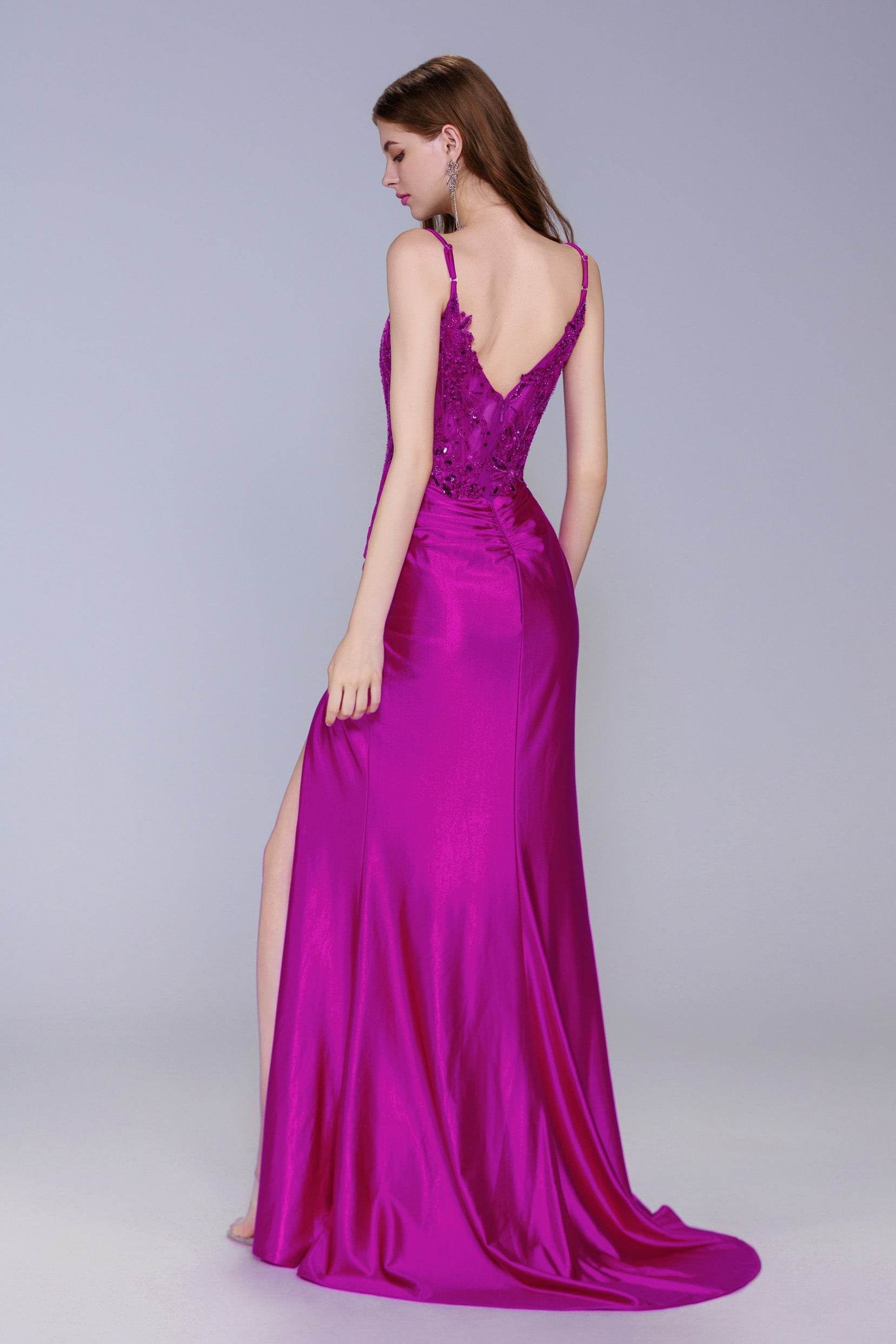 Elegant Sheath Column Sweep Brush Train Stretch Satin Prom Dress for Prom