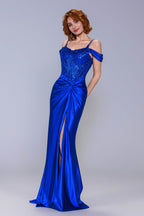 Elegant Sheath Column Sweep Brush Train Stretch Satin Prom Dress for Prom