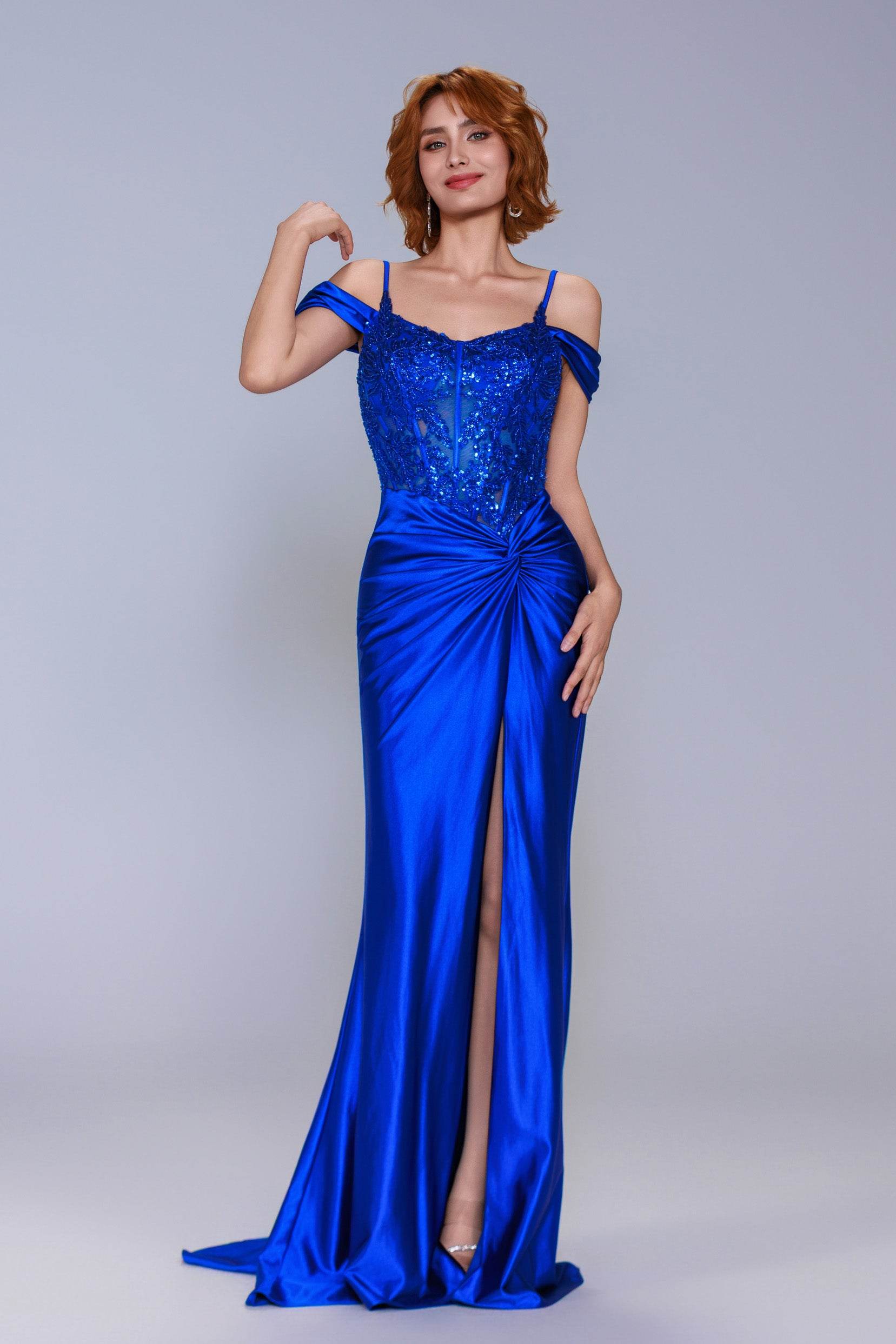 Elegant Sheath Column Sweep Brush Train Stretch Satin Prom Dress for Prom