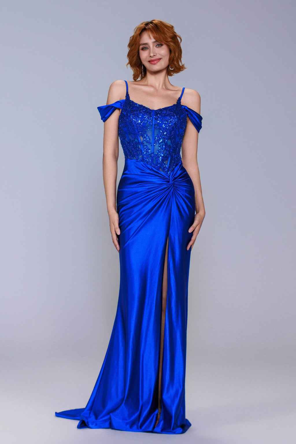 Elegant Sheath Column Sweep Brush Train Stretch Satin Prom Dress for Prom