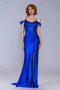 Elegant Sheath Column Sweep Brush Train Stretch Satin Prom Dress for Prom