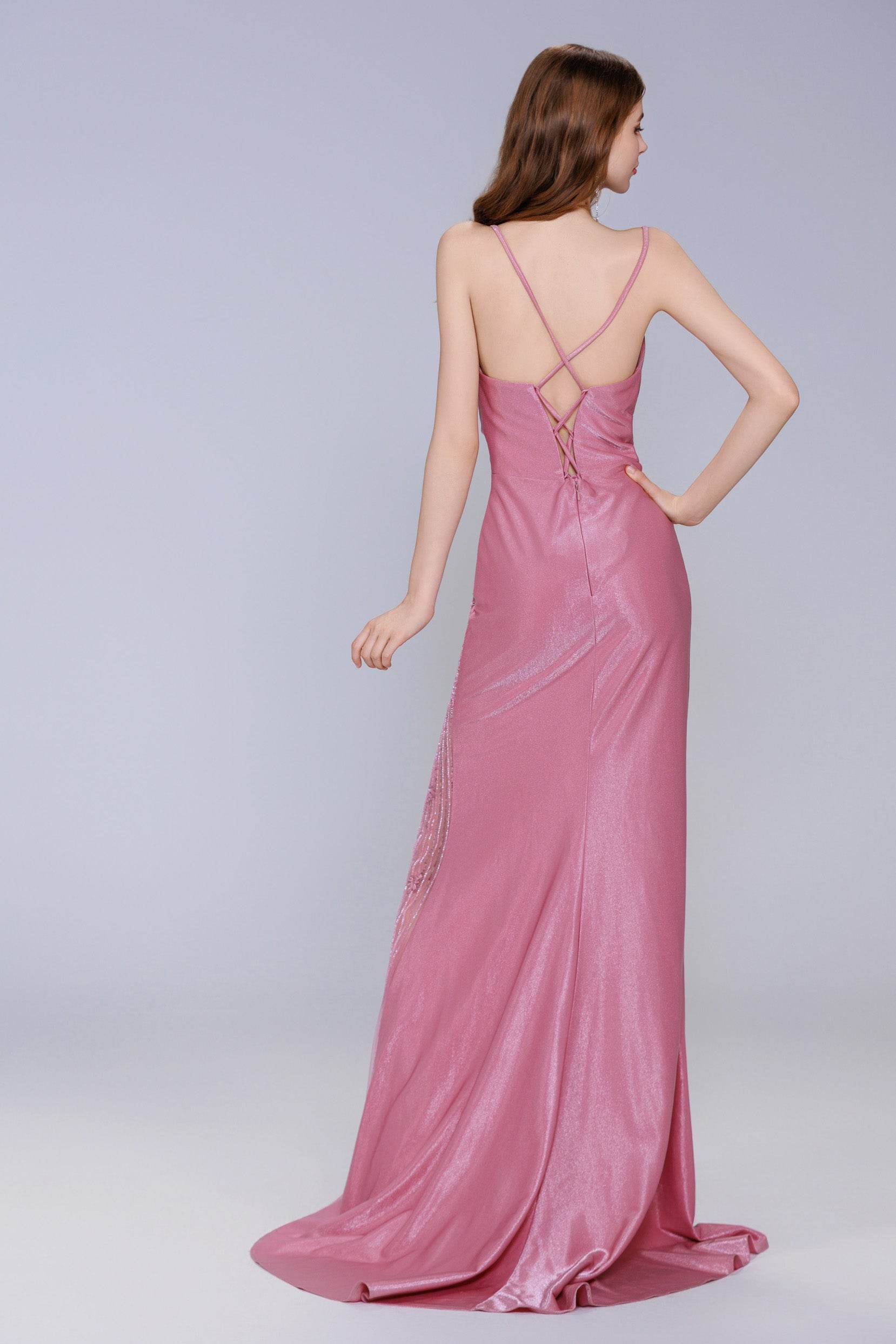 Elegant Sheath Column Sweep Brush Train Stretch Satin Prom Dress for Prom