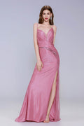 Elegant Sheath Column Sweep Brush Train Stretch Satin Prom Dress for Prom
