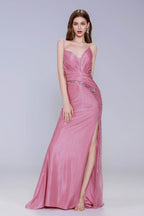 Elegant Sheath Column Sweep Brush Train Stretch Satin Prom Dress for Prom