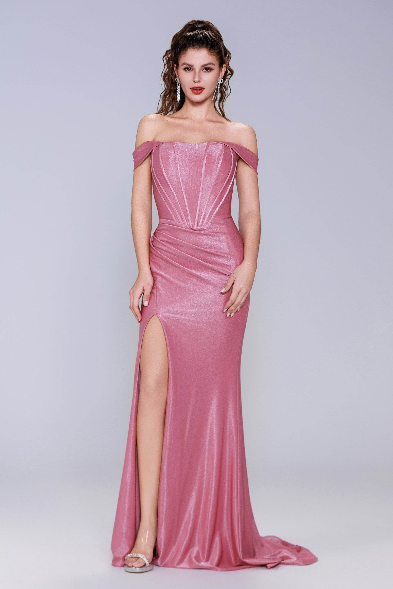 Elegant Sheath Column Sweep Brush Train Stretch Satin Prom Dress for Prom
