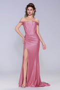 Elegant Sheath Column Sweep Brush Train Stretch Satin Prom Dress for Prom