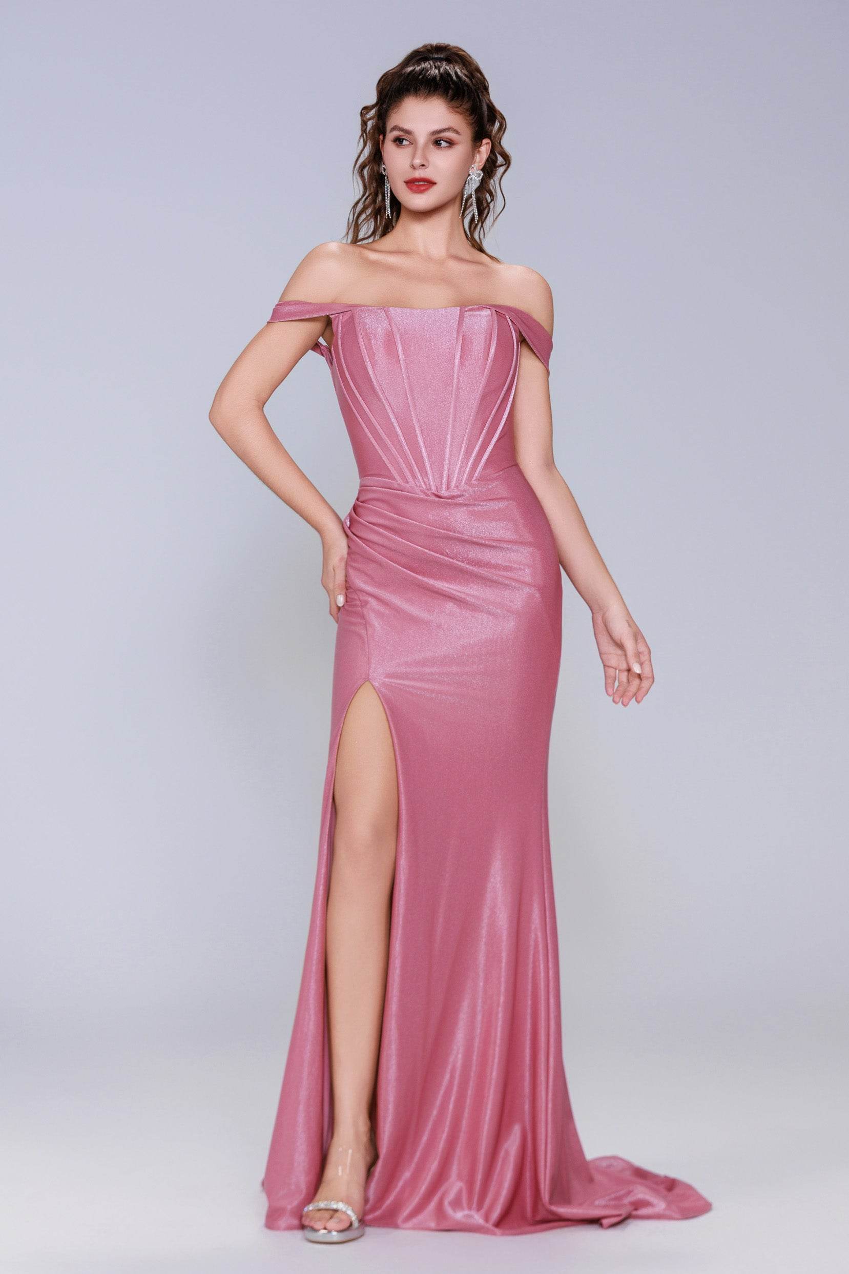 Elegant Sheath Column Sweep Brush Train Stretch Satin Prom Dress for Prom