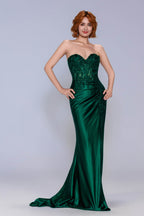 Elegant Sheath Column Sweep Brush Train Stretch Satin Prom Dress for Prom
