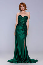 Elegant Sheath Column Sweep Brush Train Stretch Satin Prom Dress for Prom