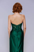 Elegant Sheath Column Sweep Brush Train Stretch Satin Prom Dress for Prom