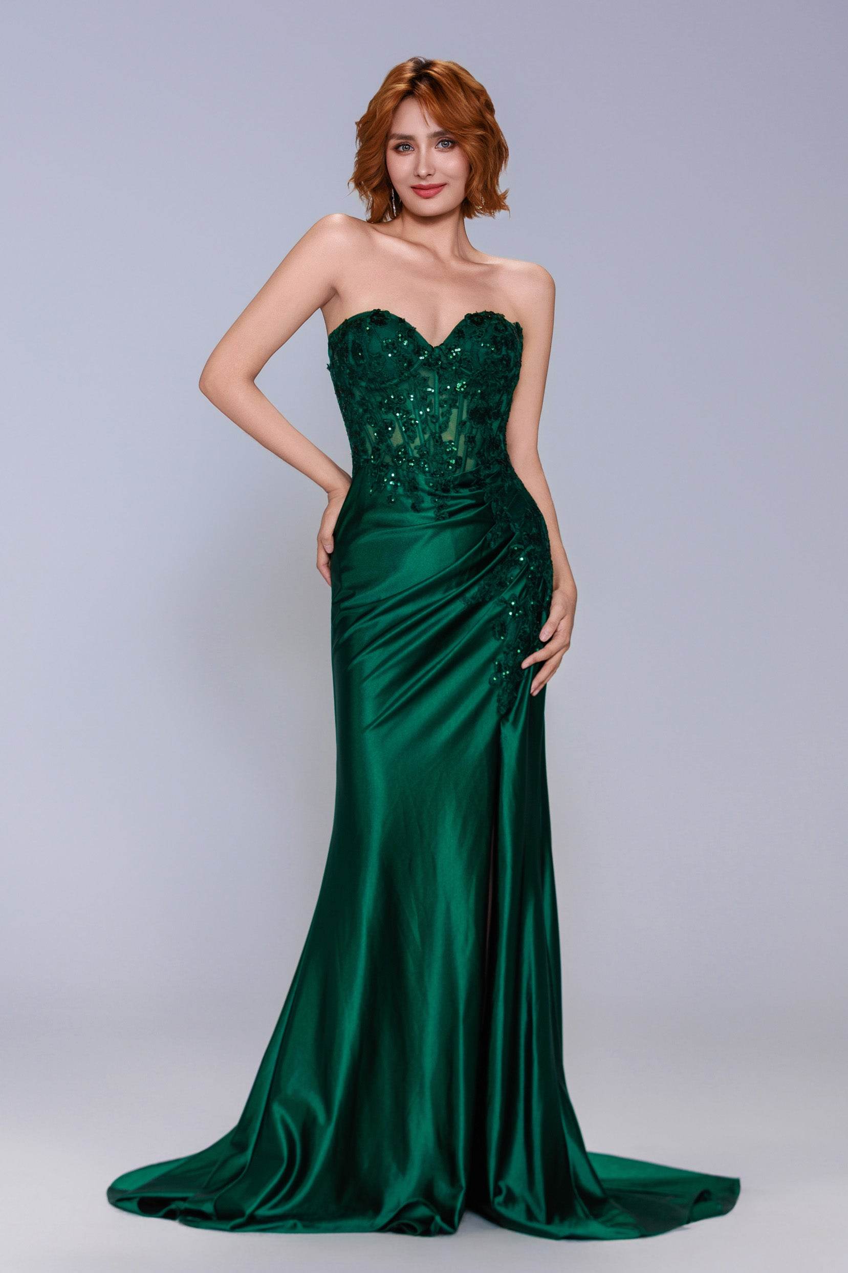 Elegant Sheath Column Sweep Brush Train Stretch Satin Prom Dress for Prom