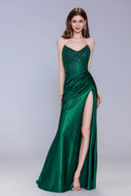 Elegant Sheath Column Sweep Brush Train Stretch Satin Prom Dress for Prom