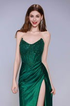 Elegant Sheath Column Sweep Brush Train Stretch Satin Prom Dress for Prom