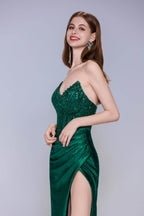 Elegant Sheath Column Sweep Brush Train Stretch Satin Prom Dress for Prom