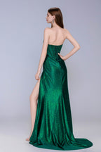 Elegant Sheath Column Sweep Brush Train Stretch Satin Prom Dress for Prom