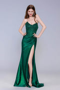 Elegant Sheath Column Sweep Brush Train Stretch Satin Prom Dress for Prom