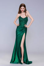 Elegant Sheath Column Sweep Brush Train Stretch Satin Prom Dress for Prom