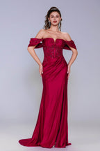 Elegant Sheath Column Sweep Brush Train Stretch Satin Prom Dress for Prom