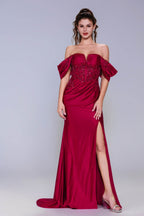 Elegant Sheath Column Sweep Brush Train Stretch Satin Prom Dress for Prom